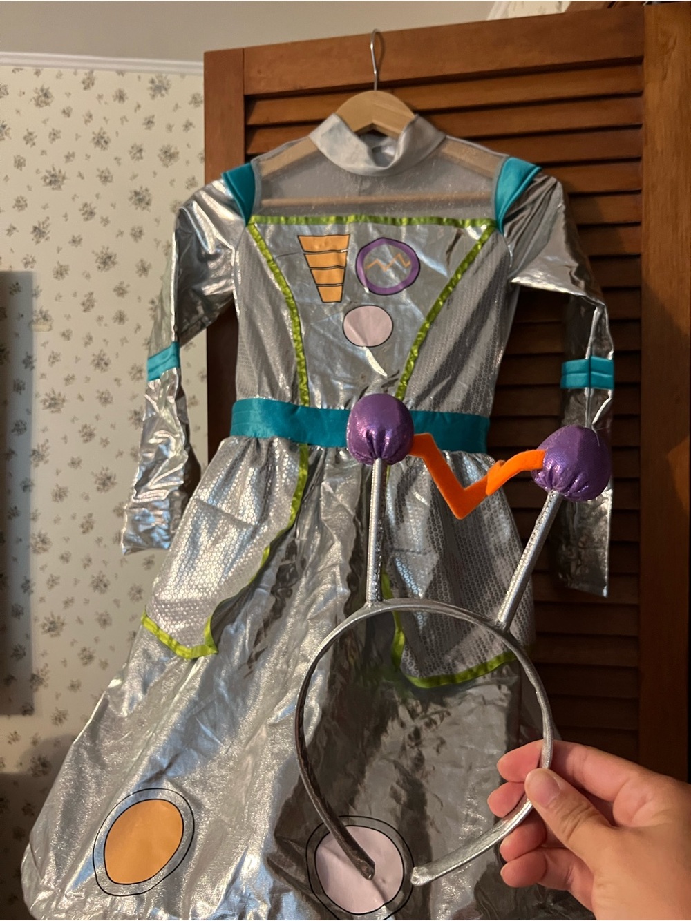 Silver Space Explorer Kids Costume with Purple & Teal Accents
